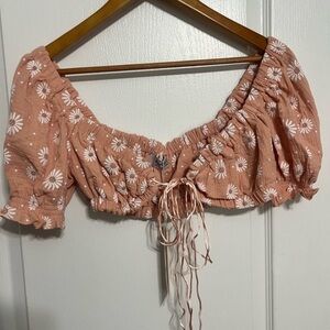 NWT Europa Women’s Floral Puff Sleeve Crop Top size M